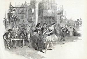 1846年11月21日、イラストレイテッドロンドンニュースのDrury-Laneシアターで開催された「The Wags of Wapping」の新しいバレエのシーン 作： English School